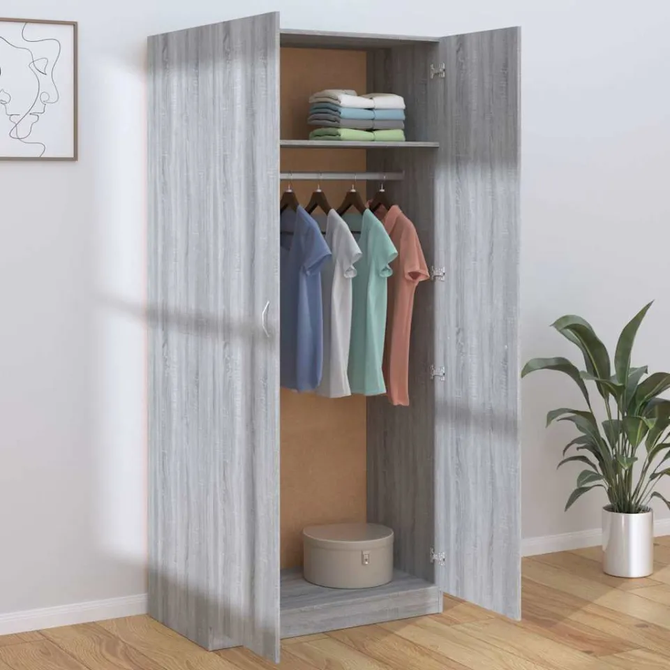 vidaXL Kledingkast 90x52x200 cm bewerkt hout grijs sonoma eikenkleurig, foto 3