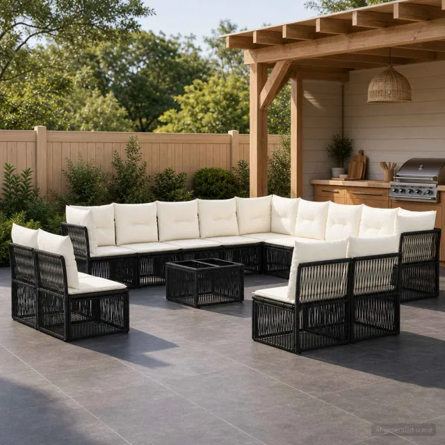 vidaXL Tuinbankenset 14 st Zwart poly rattan, foto 2