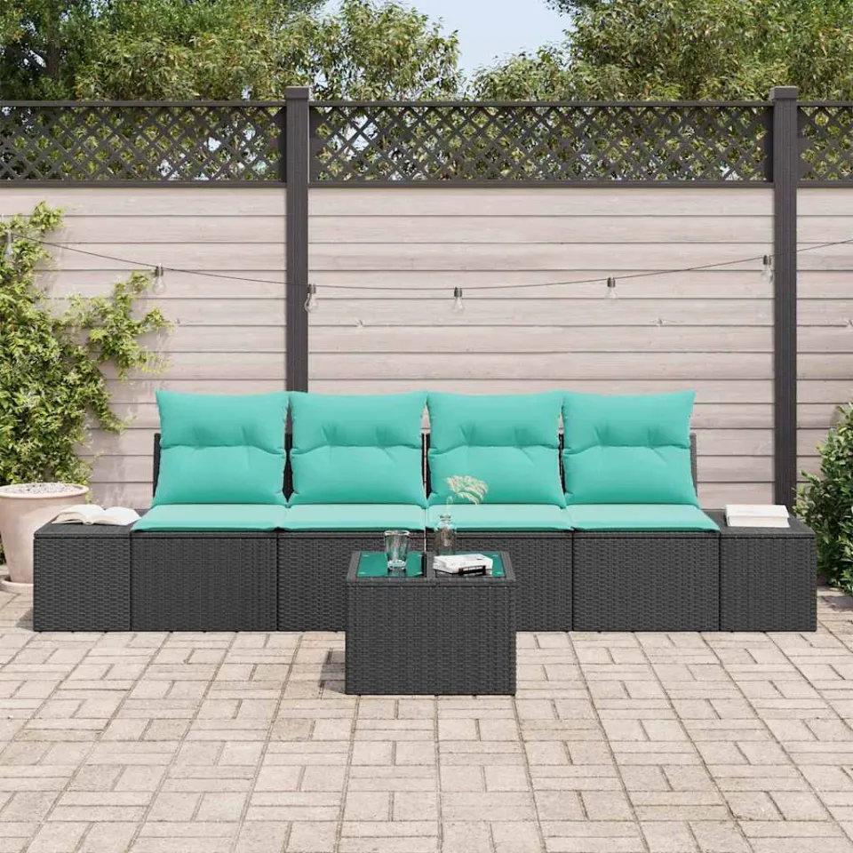 vidaXL Bankstel 5 st Zwart poly rattan, foto 3