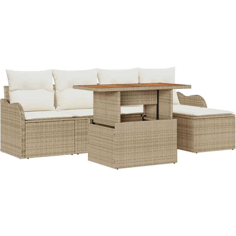 vidaXL Tuinbankenset 6 st Beige en Crème poly rattan