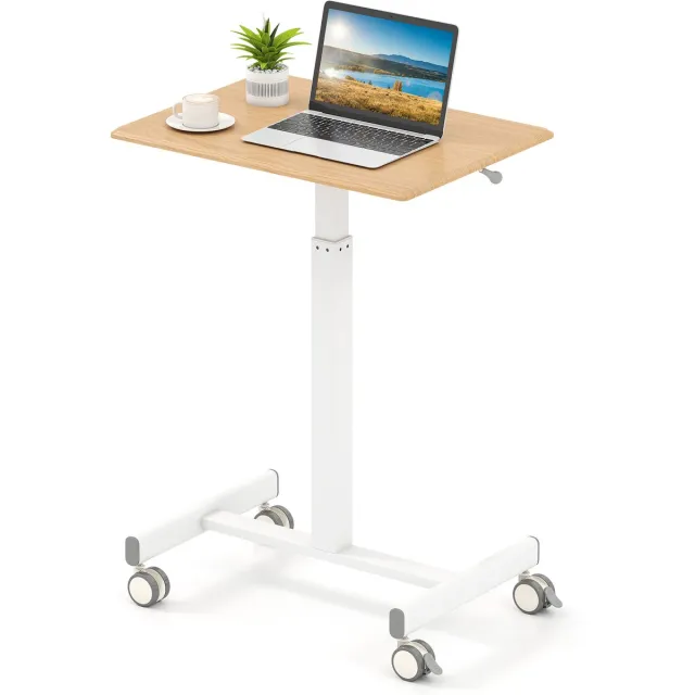 Costway Bijzettafel in hoogte verstelbaar met wieltjes, mobiele statafel, staand bureau, laptoptafel voor woonkamer, slaapkamer, 65 x 48 cm Naturel