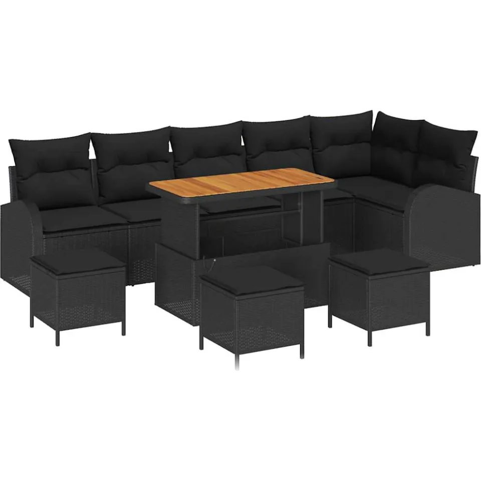 vidaXL Tuinbankenset 10 st Zwart poly rattan