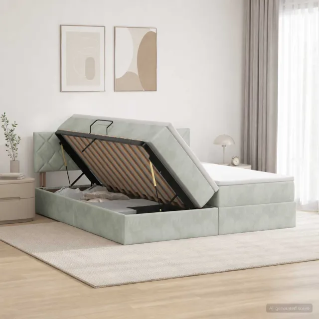 vidaXL Opslag bed met hoofdeinde 2 st Lichtgrijs