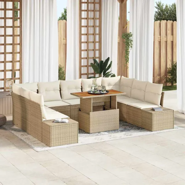 vidaXL Tuin Sofa Set 10 st Beige Poly riet, foto 2