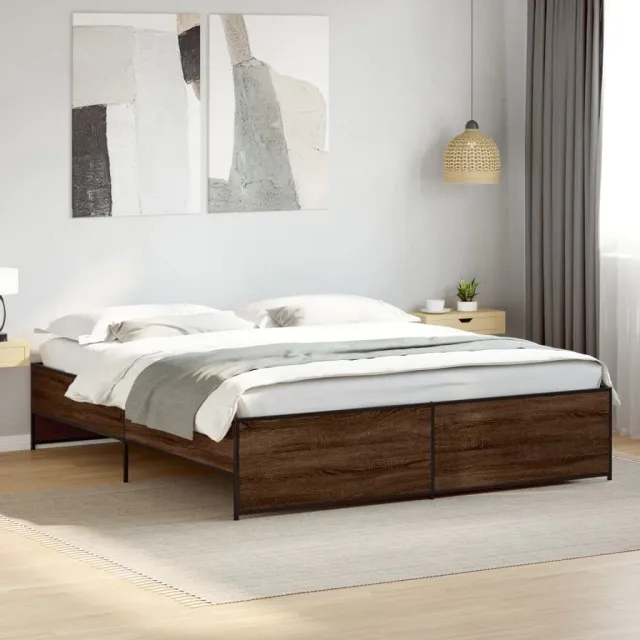 vidaXL Bedframe bewerkt hout metaal bruin eikenkleur 200x200 cm