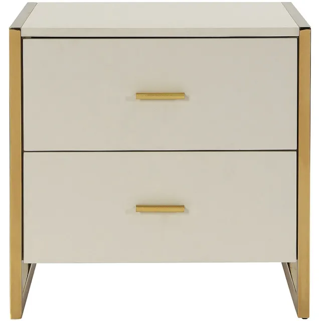 Vente-unique Nachtkastje met 2 lades - MDF - Beige en goud - OMBRELIA