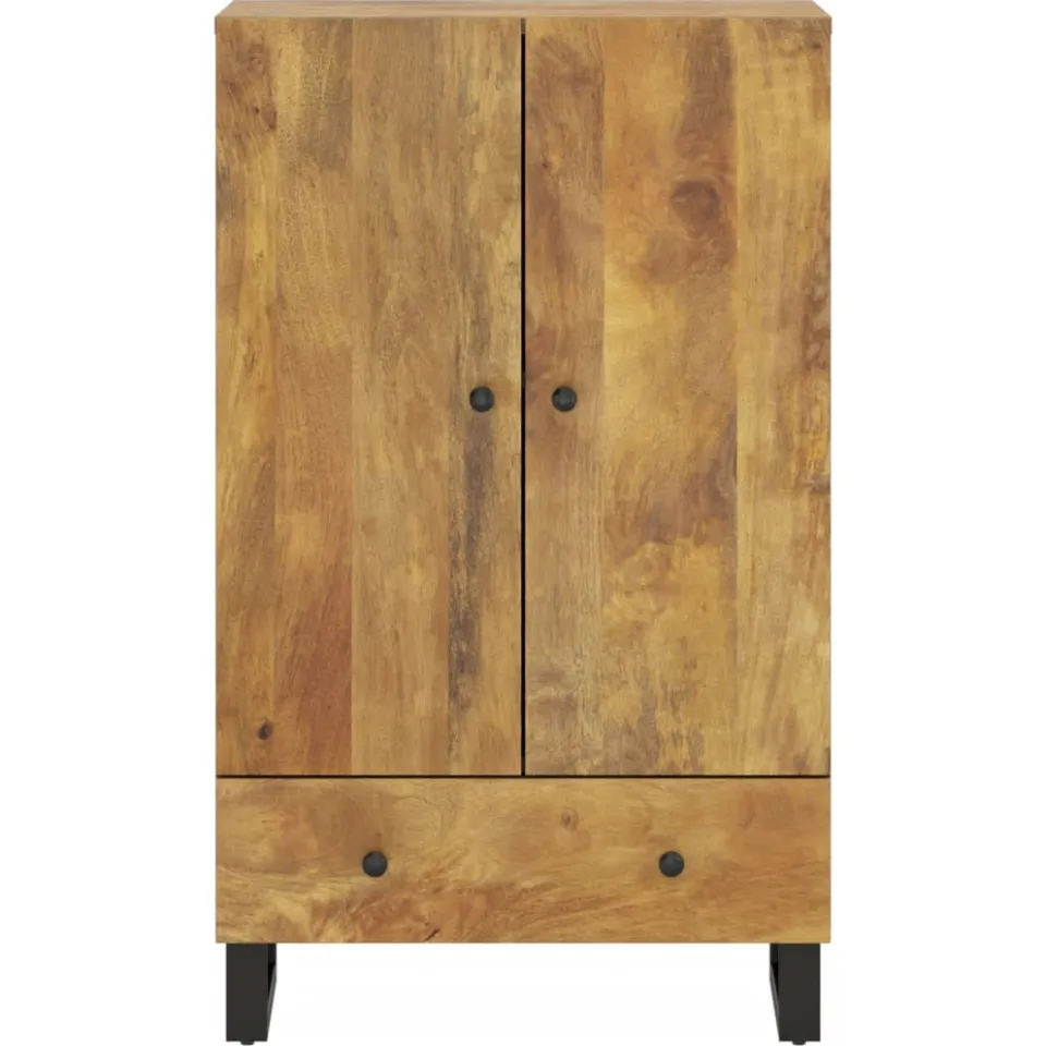 vidaXL Hoge kast met lade 60x33x100 cm massief mangohout en ijzer Bruin