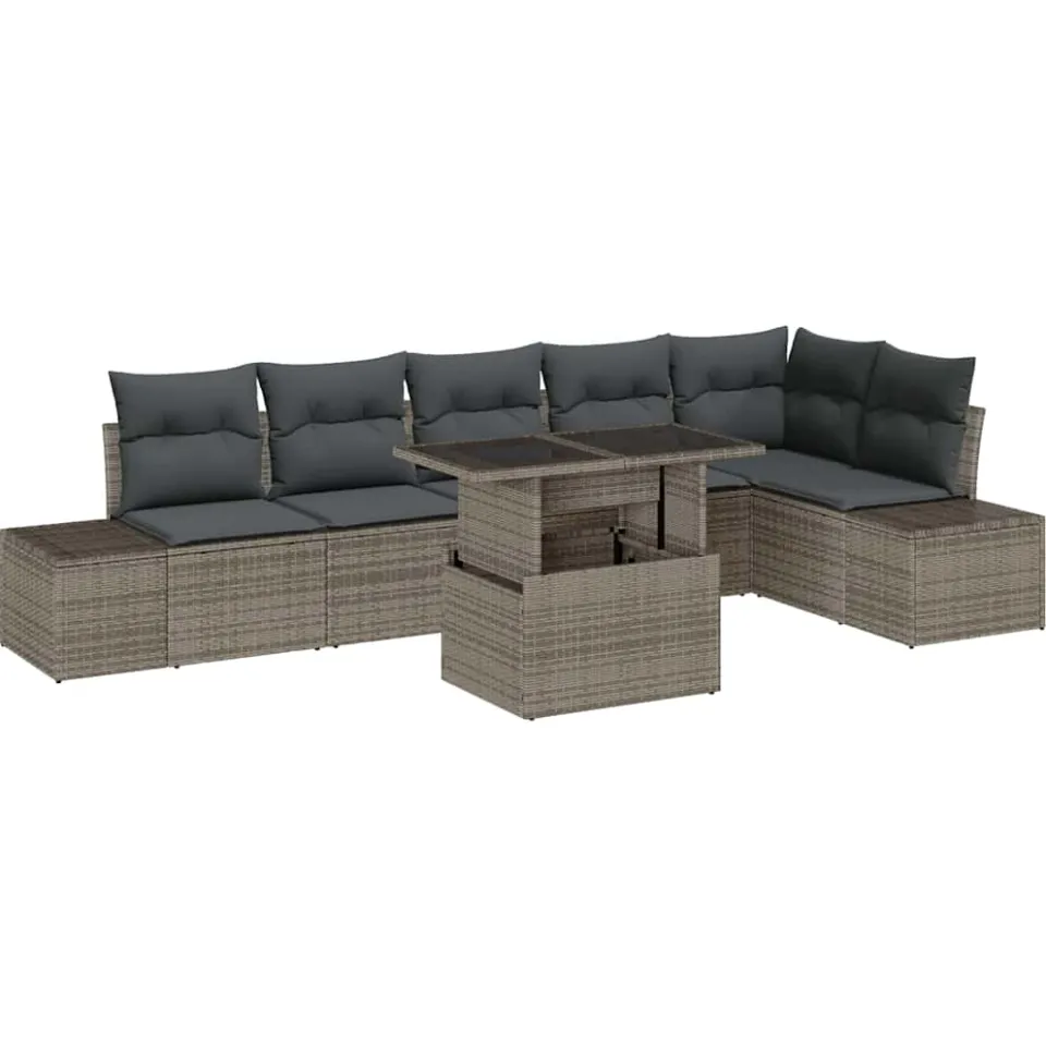 vidaXL Tuin Sofa Set 7 st Grijs poly rattan