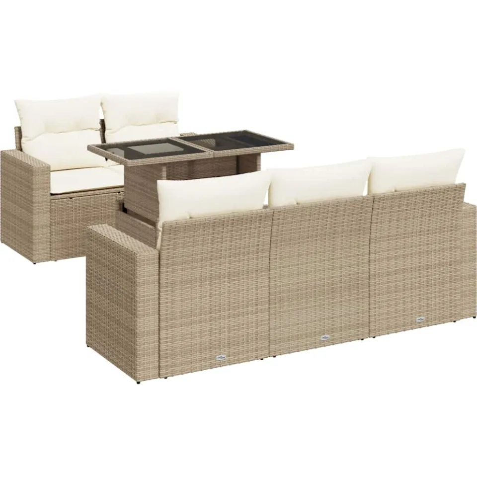 vidaXL 6-delige Loungeset met kussens poly rattan beige, foto 3