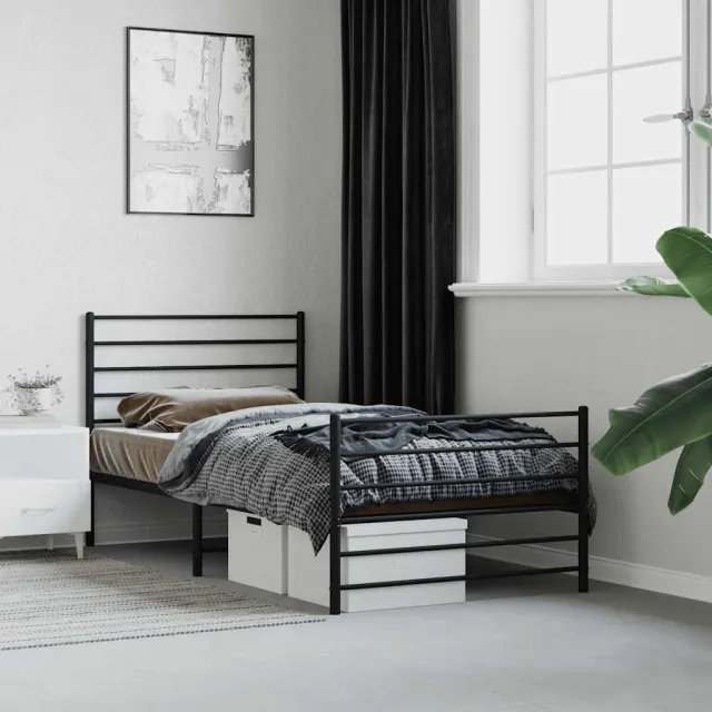 vidaXL Bedframe met hoofd- en voeteneinde metaal zwart 107x203 cm