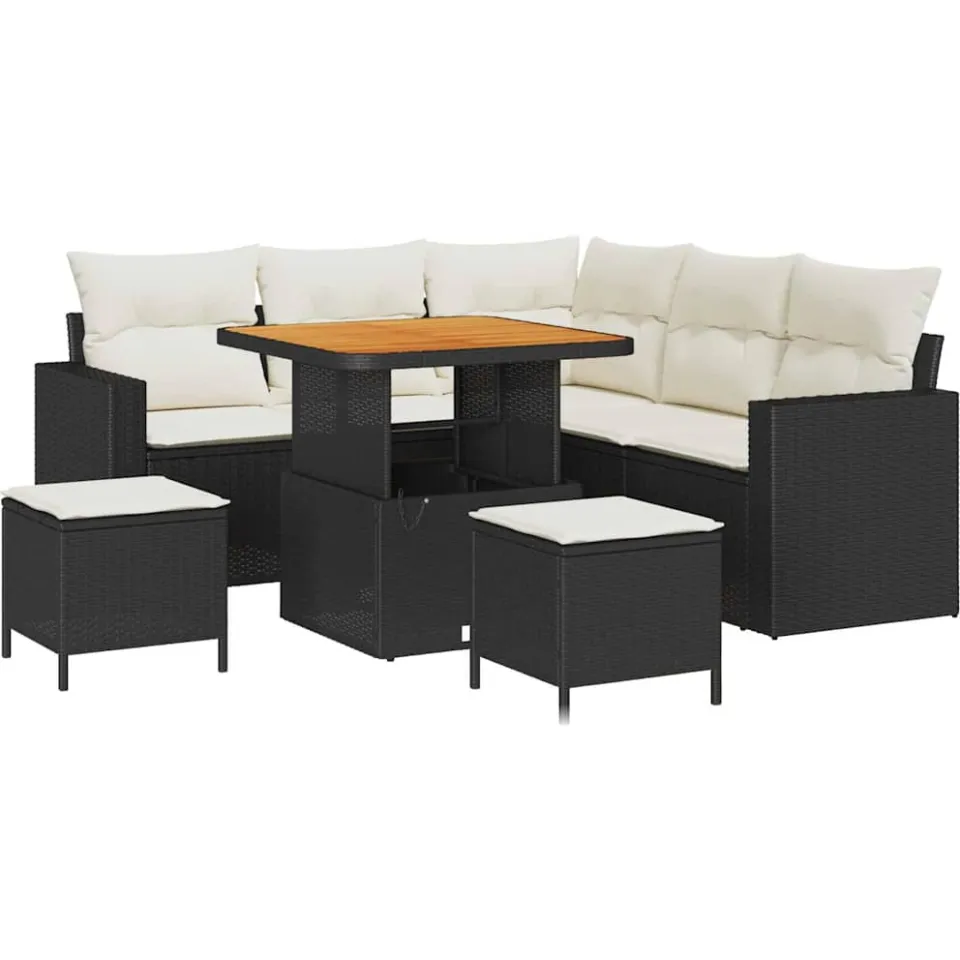 vidaXL Tuinbankenset 8 st Zwart poly rattan