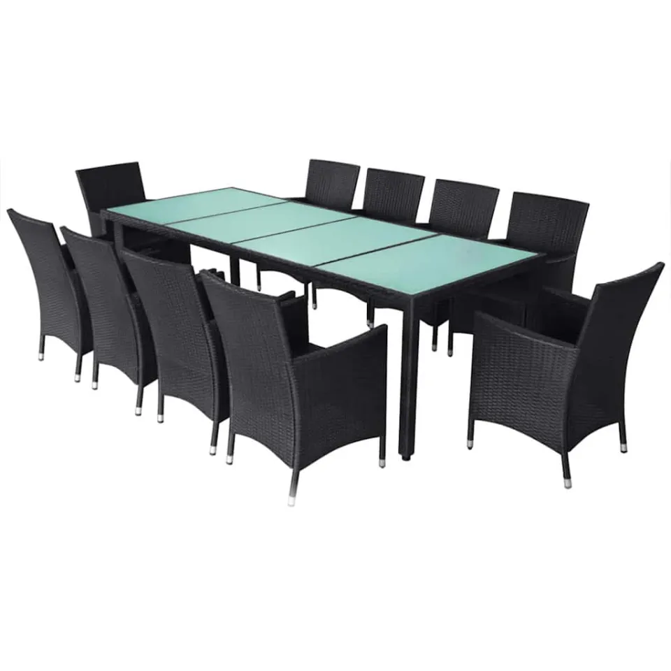vidaXL 11-delige Tuinset met kussens poly rattan zwart