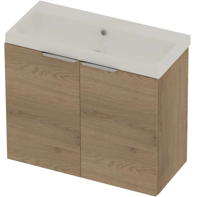 Basic-Line Pretty 36 Badmeubelset Polystone Zonder Kraangat 80x36x70 cm Pure Oak Glans Wit