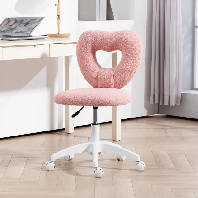 MODFU Bureaustoel - Hartvormige Rugleuning - In Hoogte Verstelbaar En Draaibaar - Polyester - Roze - 45 X 56 X 78-88 Cm