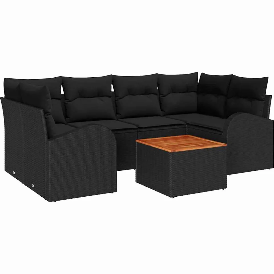 vidaXL Tuinbankenset 7 st Zwart poly rattan