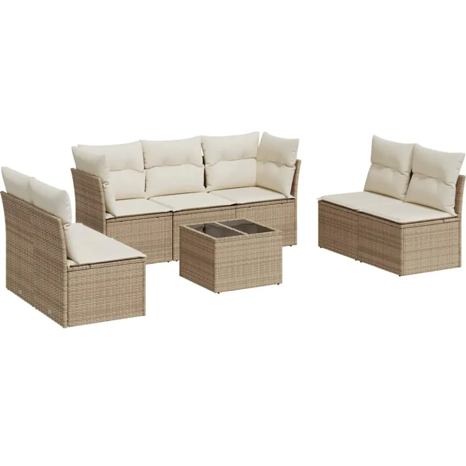 vidaXL 8-delige Loungeset met kussens poly rattan beige, foto 3