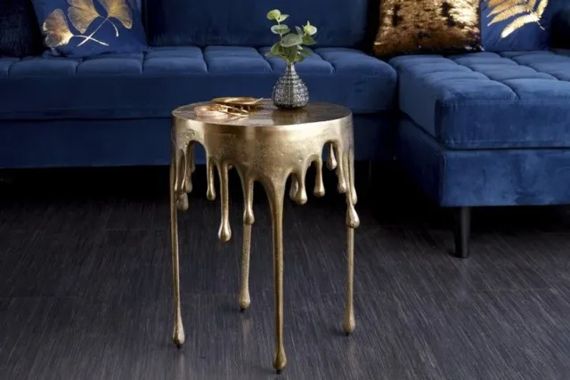 Invicta Interior Extravagante bijzettafel LIQUID LINE 50cm goud druppelvormig design metaal aluminium rond - 39882 Zie omschrijving