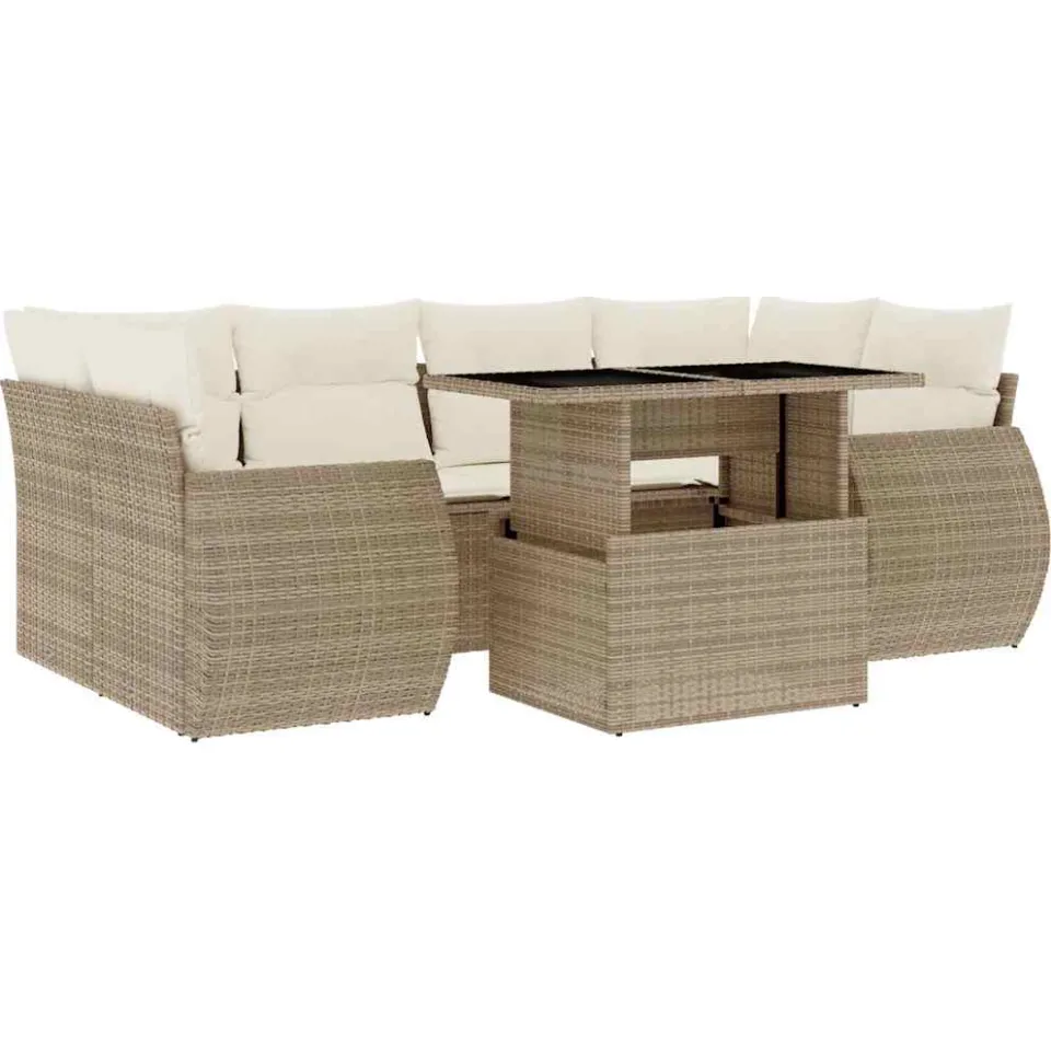 vidaXL 7-delige Loungeset met kussens poly rattan beige, foto 3