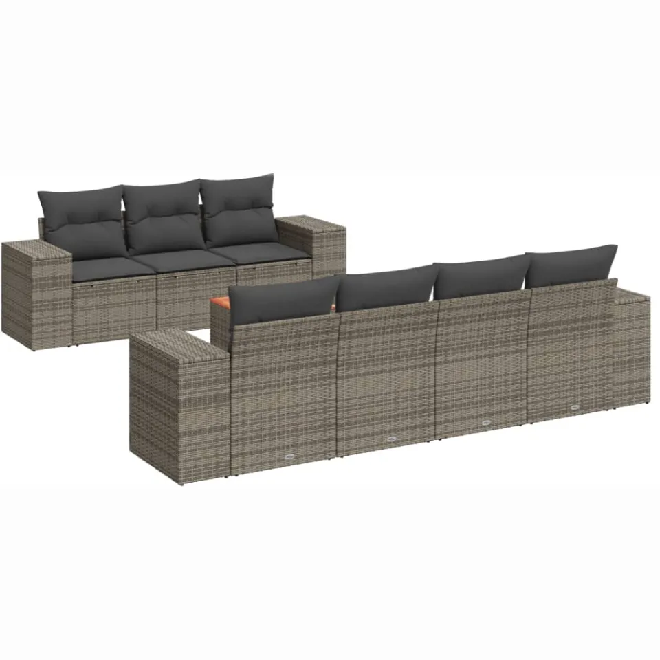 vidaXL 8-delige Loungeset met kussens poly rattan grijs, foto 3