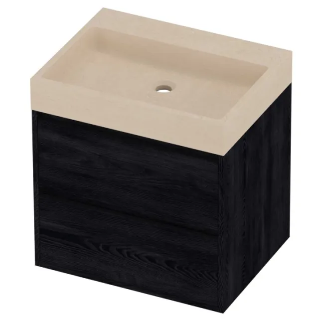 Proline Evoli Badmeubelset Hardsteen Loft 2 Laden 60x46x62 cm Sand Stone Black Oak Eiken