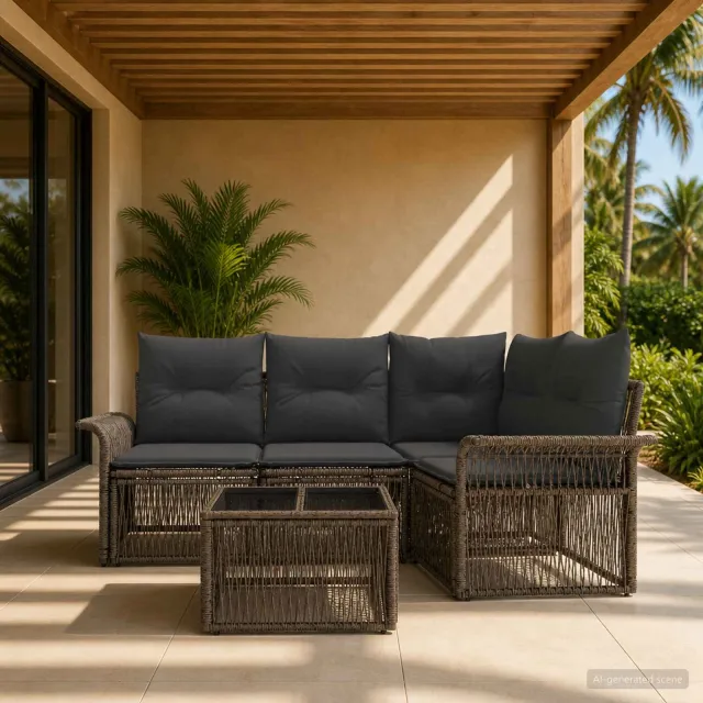 vidaXL Tuinbankenset 5 st 4-zits Grijs poly rattan, foto 2