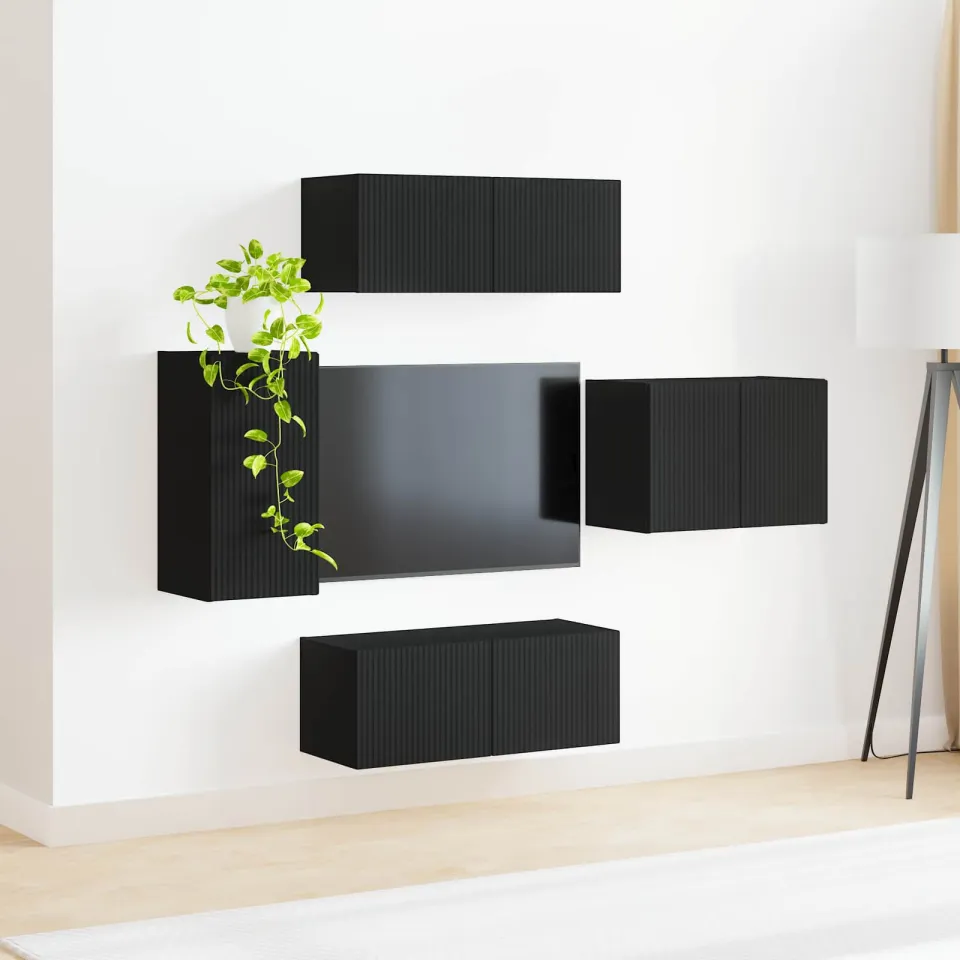 vidaXL TV Wandkast Set 4 st Zwart Bewerkt hout, foto 4