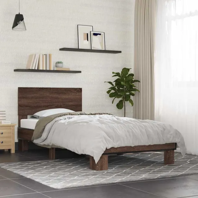 vidaXL Bedframe bewerkt hout en metaal bruin eikenkleurig 75x190 cm
