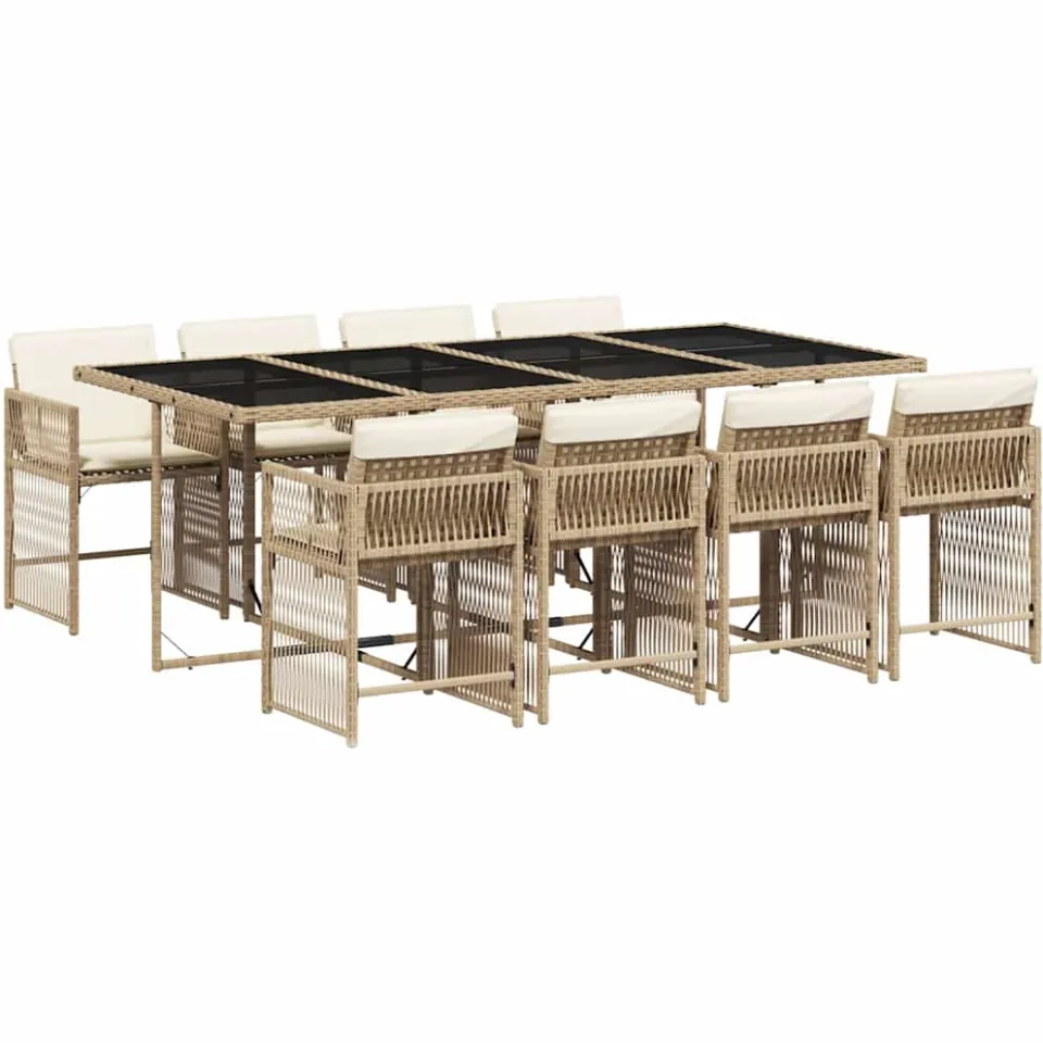 vidaXL 9-delige Tuinset met kussens poly rattan beige, foto 3