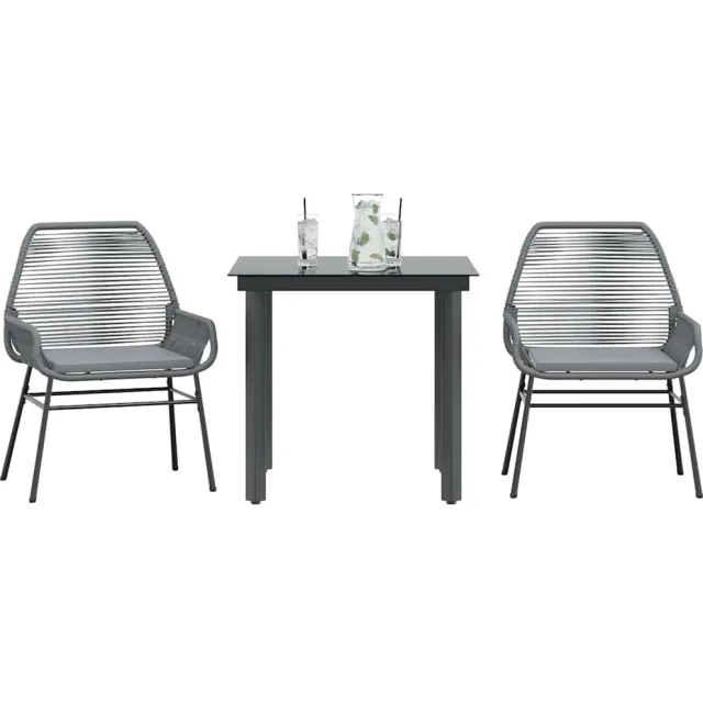vidaXL 3-delige Tuinset met kussens poly rattan glas grijs