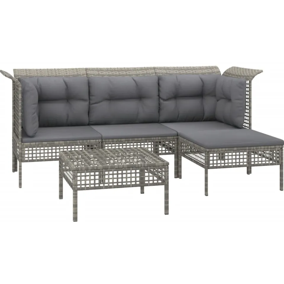 vidaXL 5-delige Loungeset met kussens poly rattan grijs