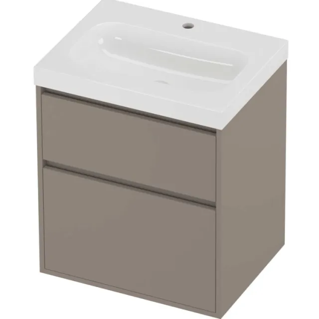 Proline Haga Badmeubelset Polystone Mezza 1 Kraangat Greeploos 60x46x73 cm Glans Wit Clay Beige