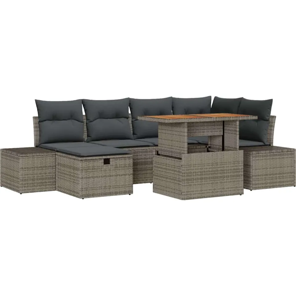 vidaXL Tuin Sofa Set 7 st Grijs poly rattan, foto 4