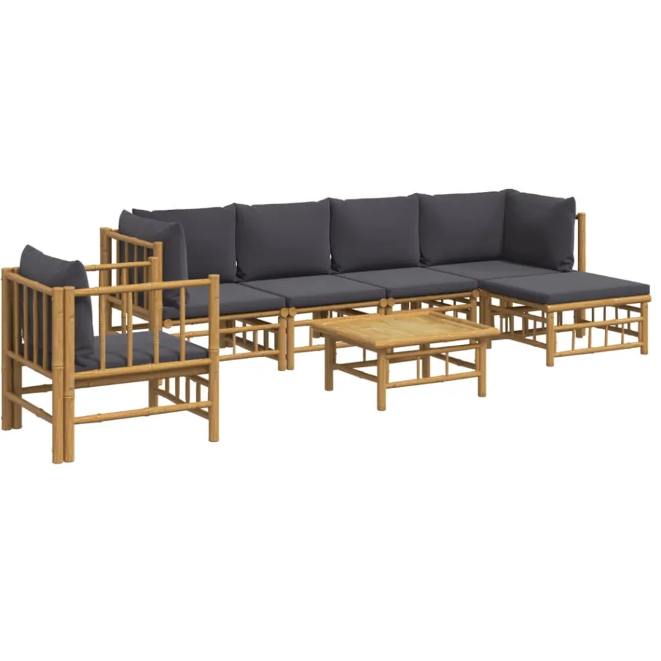 vidaXL 7-delige Loungeset met kussens bamboe donkergrijs bruin, foto 3