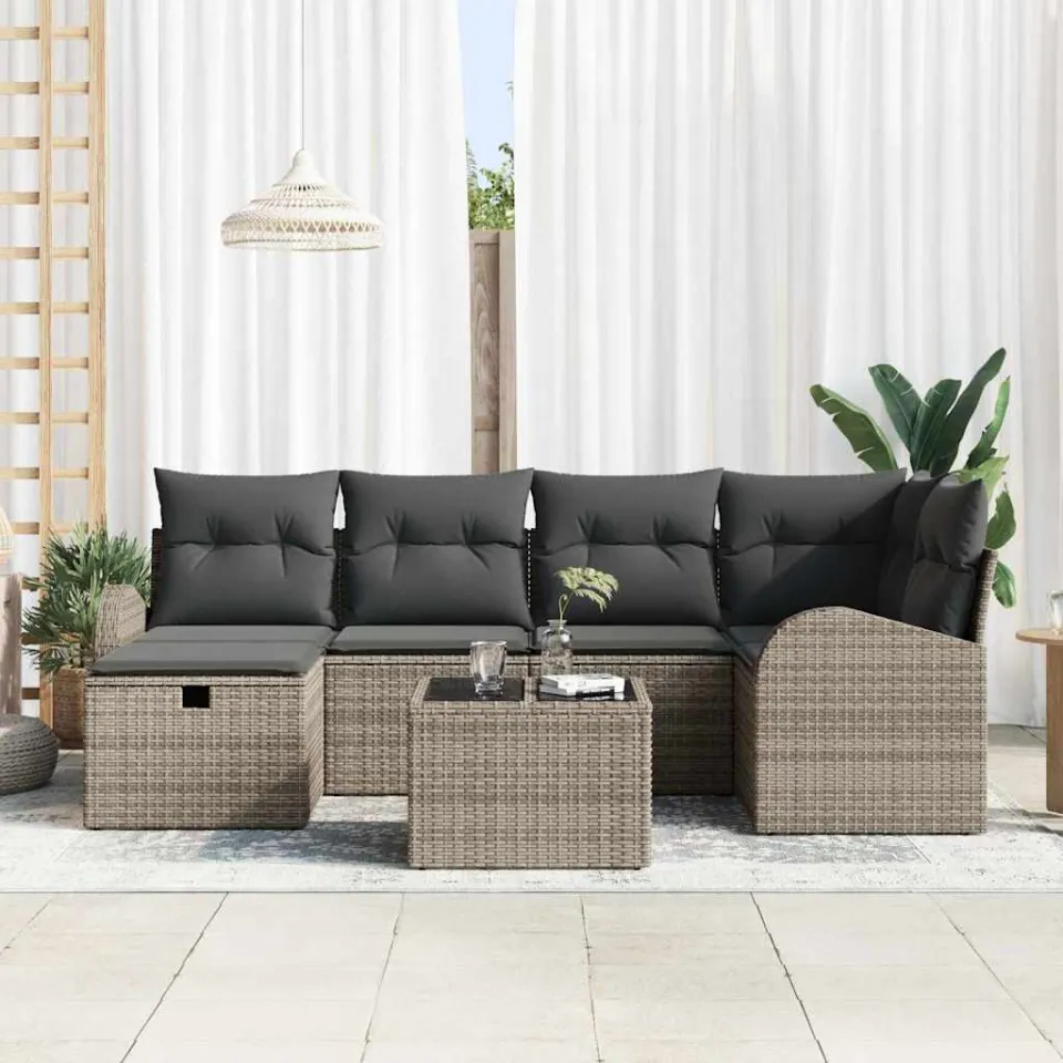 vidaXL Tuin Sofa Set 7 st Grijs poly rattan, foto 3