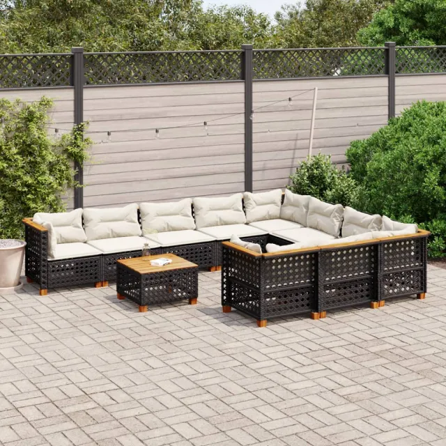 vidaXL 11-delige Loungeset met kussens poly rattan zwart, foto 2