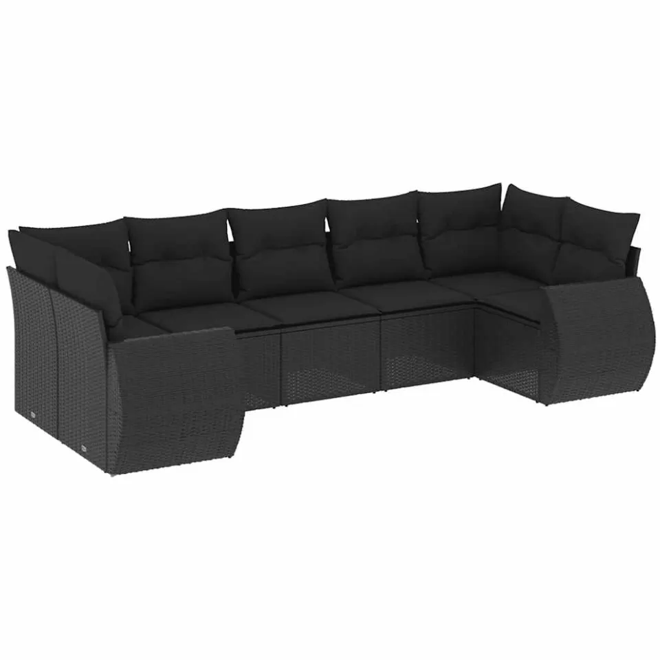 vidaXL 7-delige Loungeset met kussens poly rattan zwart, foto 3