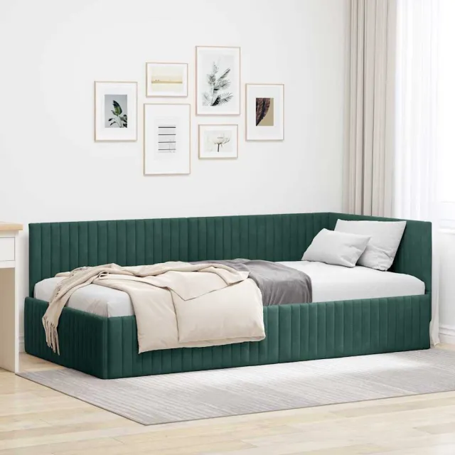 vidaXL Hoekbedframe Donkergroen 100 x 200 cm fluweel