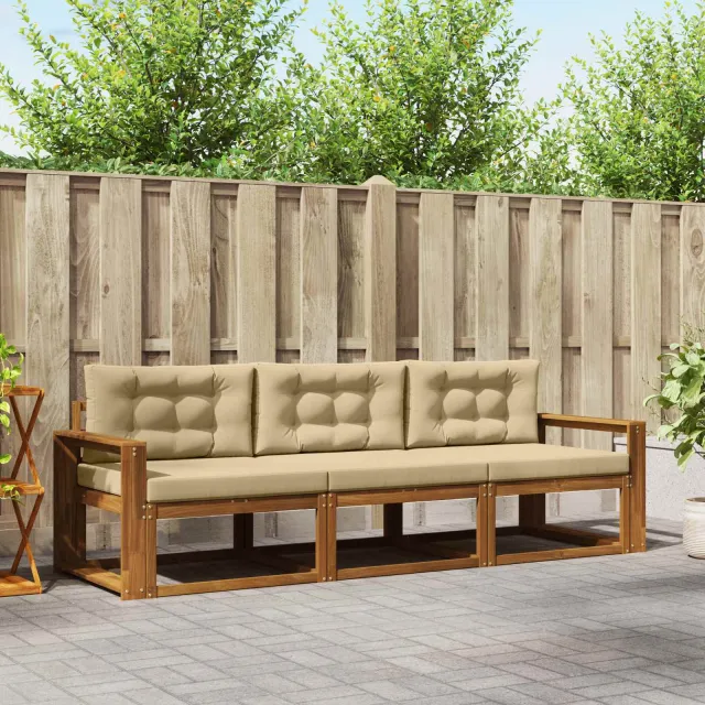 vidaXL Buiten bankenset 3 st 3-zits Natuurlijk en Beige