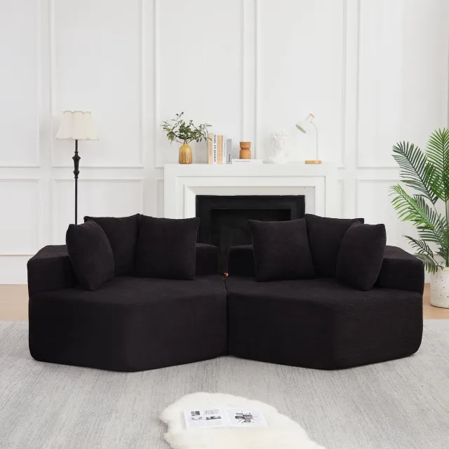 HAUSS SPOLE Fauteuil - Modulaire Hexagonale Loungestoel - Met 3 Kussens En Zachte Zit - Voor Woonkamer En Lounge - Chenille Zwart