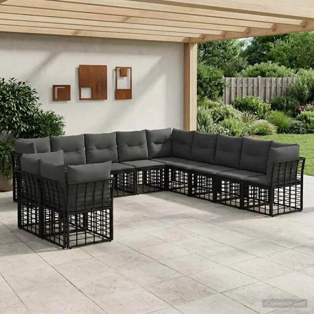 vidaXL Buiten bankenset 11-zits Zwart Polyester, foto 2
