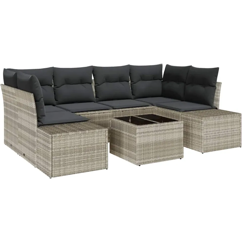 vidaXL Tuin Sofa Set 7 st Lichtgrijs poly rattan