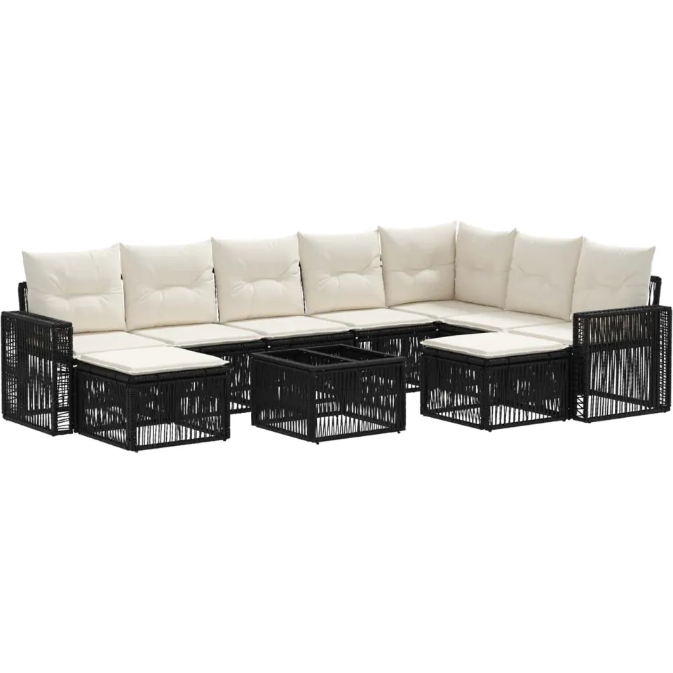 vidaXL Tuinbankenset 10 st 9-zits Zwart en Cream Wit poly rattan