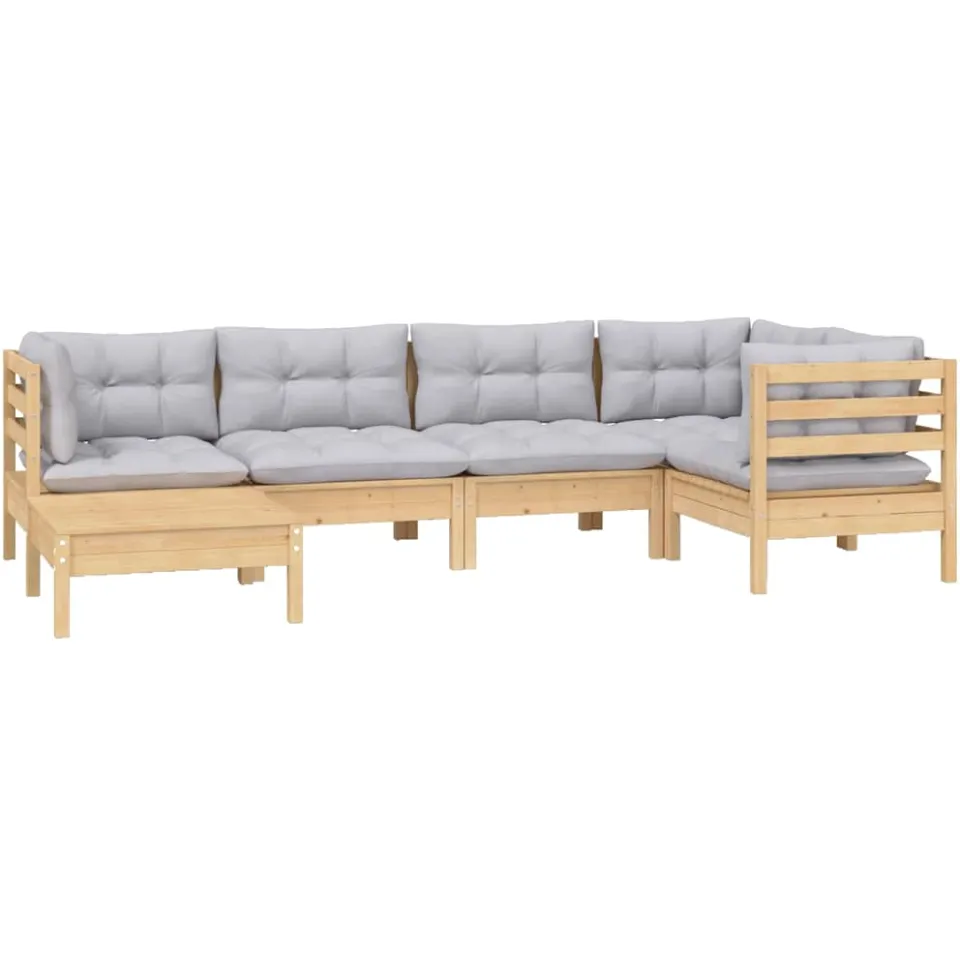 vidaXL 6-delige Loungeset met grijze kussens massief grenenhout grijs