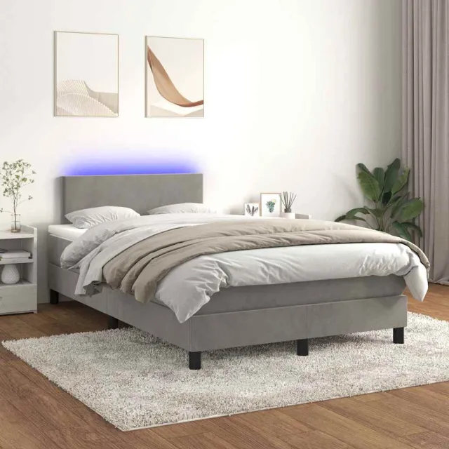 vidaXL Boxspring met matras en LED fluweel lichtgrijs 120x200 cm grijs