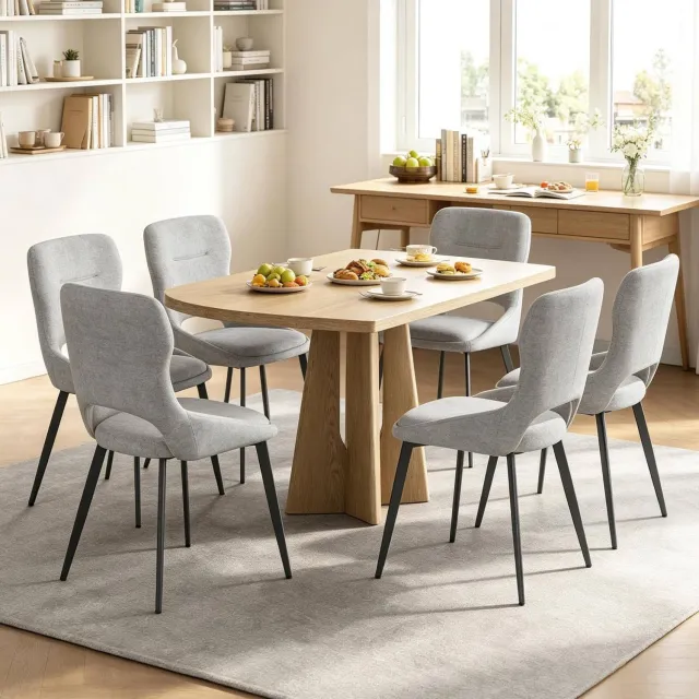 WUVRIE Set van 6 eetkamerstoelen - Chenille bekleding en metalen onderstel - Grijs