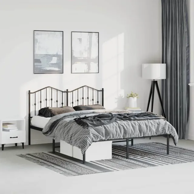 vidaXL Bedframe met hoofdbord metaal zwart 150x200 cm