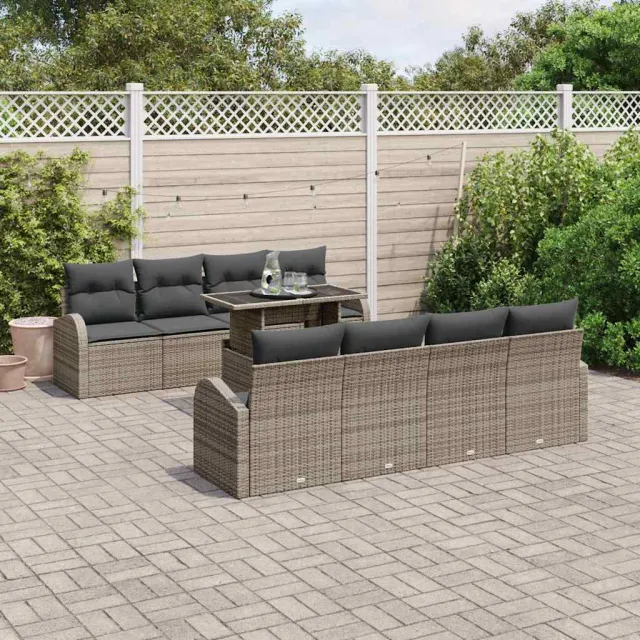 vidaXL Tuin Sofa Set 9 st Grijs poly rattan, foto 2