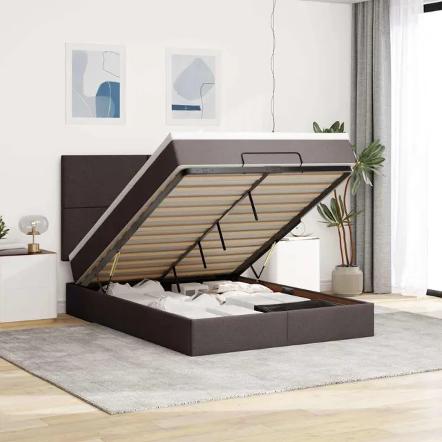 vidaXL Ottoman bed met matras en LED's 140x190cm stof donkerbruin bruin