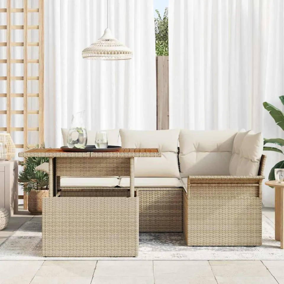 vidaXL Tuin Sofa Set 5 st Beige Poly riet, foto 3