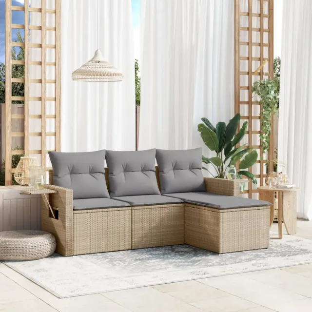 vidaXL 4-delige Loungeset met kussens poly rattan beige, foto 2